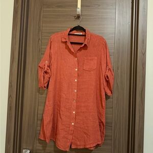 Women’s Orange Oversized Linen Shirt